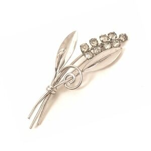 Vintage Clear Rhinestone Flower Signed 1/20 12K White Gold Filled Pin Brooch
